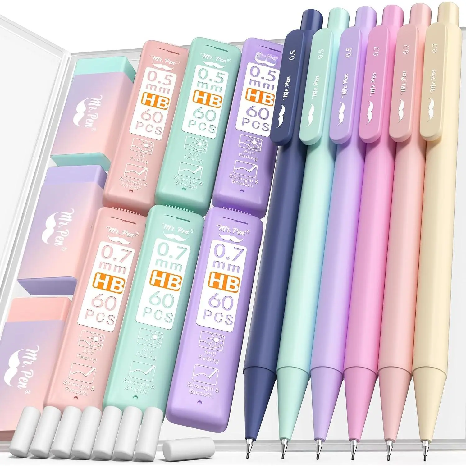 - Pastel Mechanical cil Set with Lead Refills & Erasers, 6 Pack | 2 Sizes, 0.5 & 0.7mm, 6 Tubes HB Lead Refill, 3x Erasers for School Supplies, Note Taking, Drawing, Sketching, Office