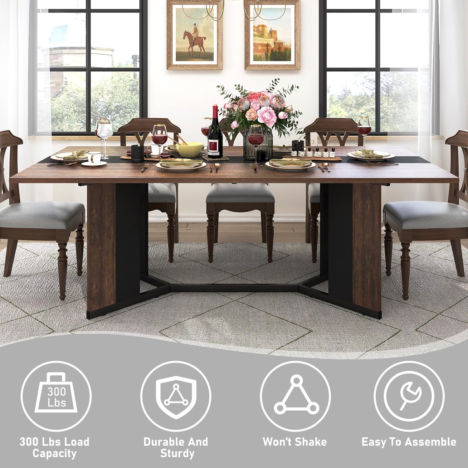 71In Large Rectangular Brown Dining Table for 4 5 6 7 8 People w/35 Marble-Color Wood Watrproof Tabletop,Adjustable Leg.6ft Luxurious Family Dinner Table for Office Kitchen Living Room, (white/Brown) 71In Large Rectangular Brown Dining Table for 4 5 6 7 8 People w/35 Marble-Color Wood Watrproof Tabletop,Adjustable Leg.6ft Luxurious Family Dinner Table for Office Kitchen Living Room, (white/Brown)