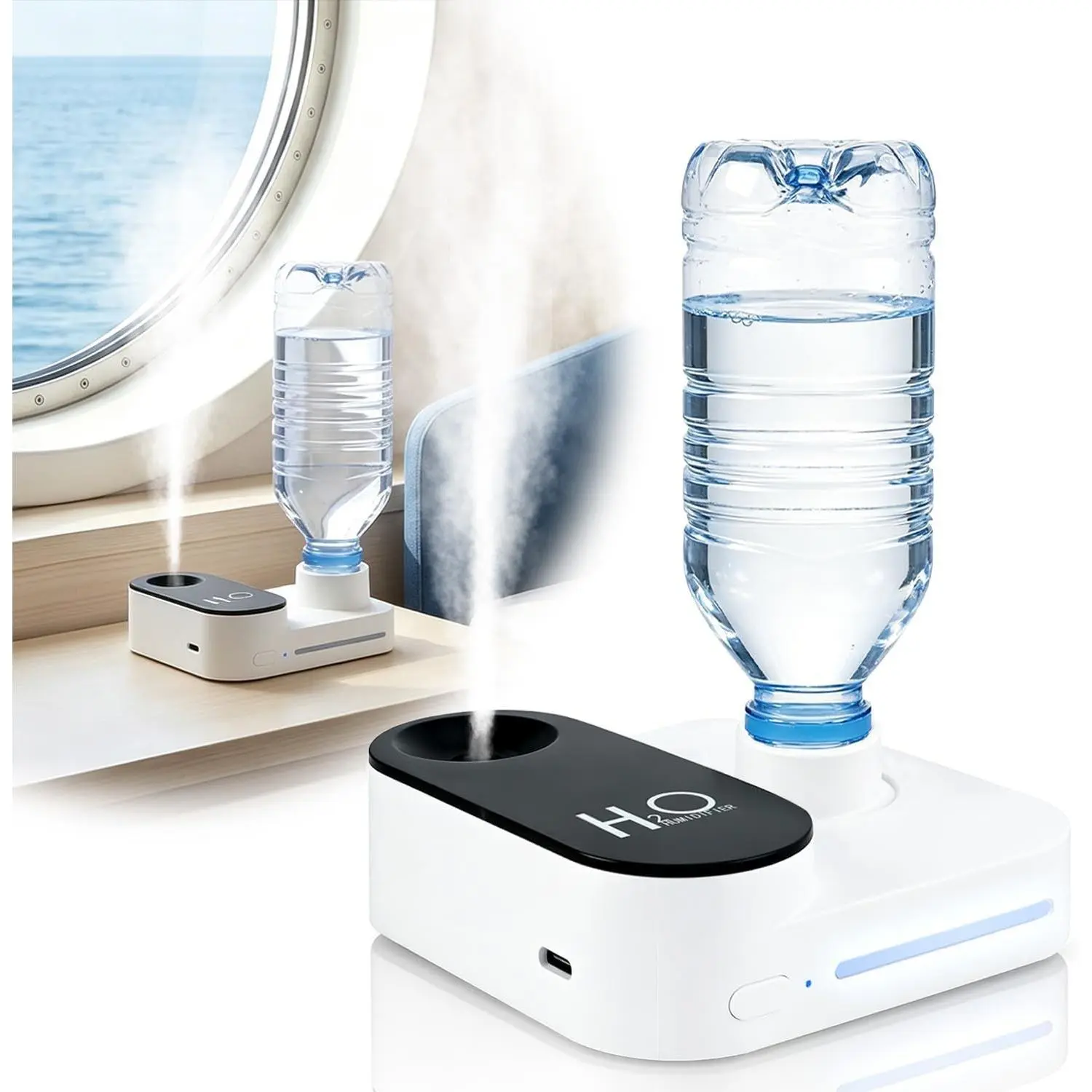 Portable Mini Humidifier for Travel, Cruise, Office & Car – Whisper-Quiet Water Bottle Humidifier with Night Light, Auto-Off & 2 Mist ModesGift