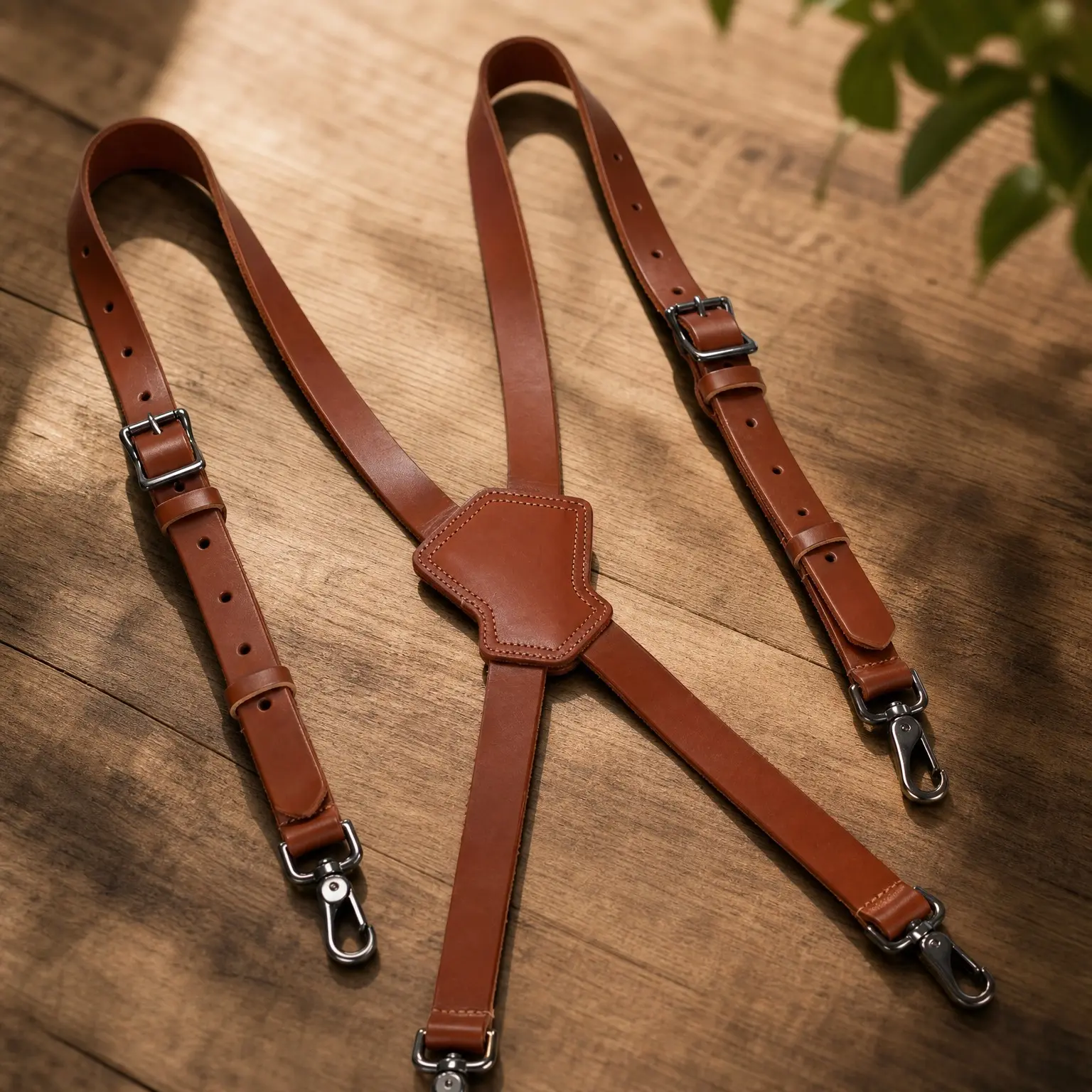 Men's Heavy Duty Top-Grain Buffalo Leather Suspenders - Hook Belt Loop, Western Cowboy Work Suspenders for Seniors(Gift)