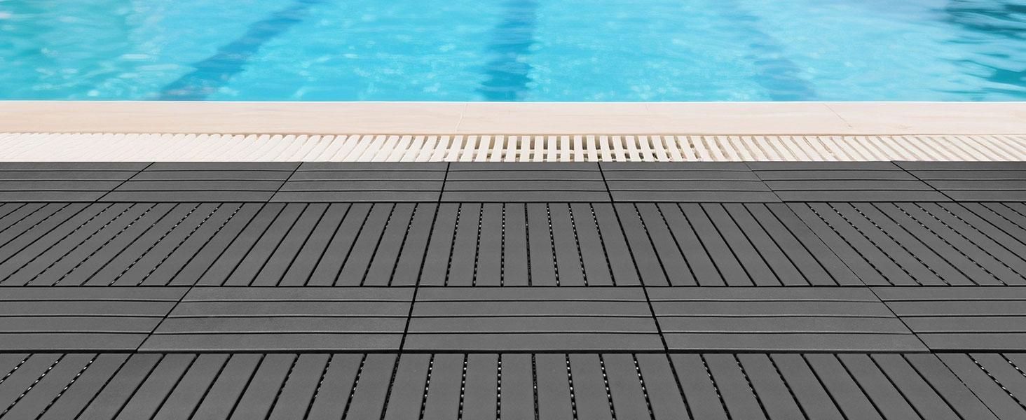 Interlocking Deck Tiles, 48 Pack,24"x12" 96 sq.ft Plastic Waterproof Outdoor Flooring All Weather Use, Patio Floor Decking Covering Tiles for Porch Poolside Balcony Backyard