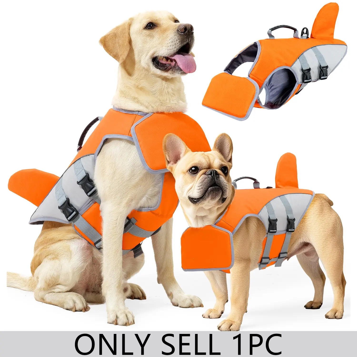Dog life jacket with high visibility color, suitable for outdoor swimming assistance in summer, drowning prevention, boating safety, adjustable large buoyancy pet life jacket