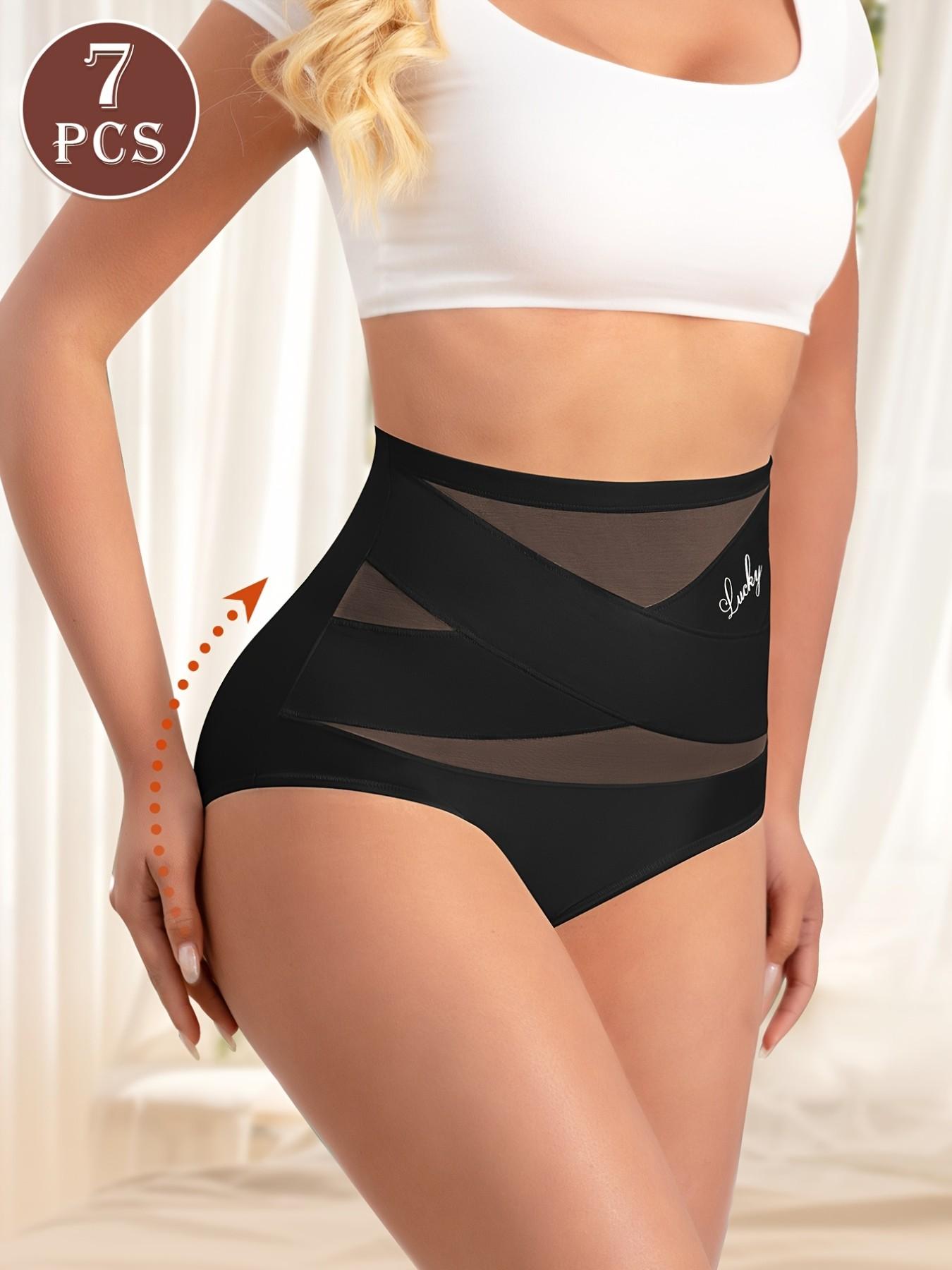 7-Pack High-Waisted Body Contouring Shapewear Underwear for Women, Elegant Chic Breathable Mesh, Invisible Seamless Triangle Panties, All-Seasons Fitted Design, Firm Control Shapewear