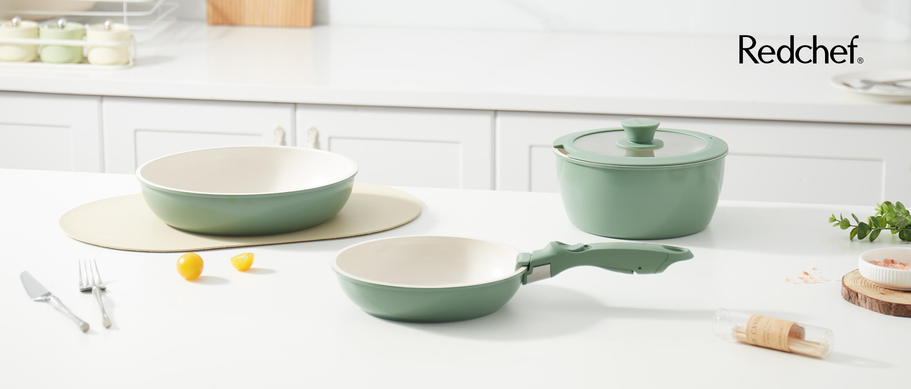 【New Year Sale】Redchef Removable Handle Pots And Pans Non Stick, Ceramic Cookware Set, RV Cookware Set, Non Toxic Pots And Pans Set No PFAS & PTFE & PFOA, Detachable Pots And Pans, Dishwasher & Oven Safe