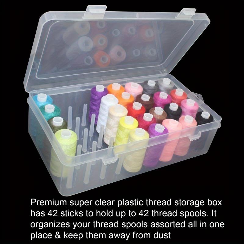 42 Compartment Clear Plastic Sewing Thread Organizer Box - Durable Multi-Purpose Storage Container for Medium Spools, Craft Room And Travel Supplies, White Fabric Storage for Box with Clear Dividers, Spool Storage for Box, Durable Material