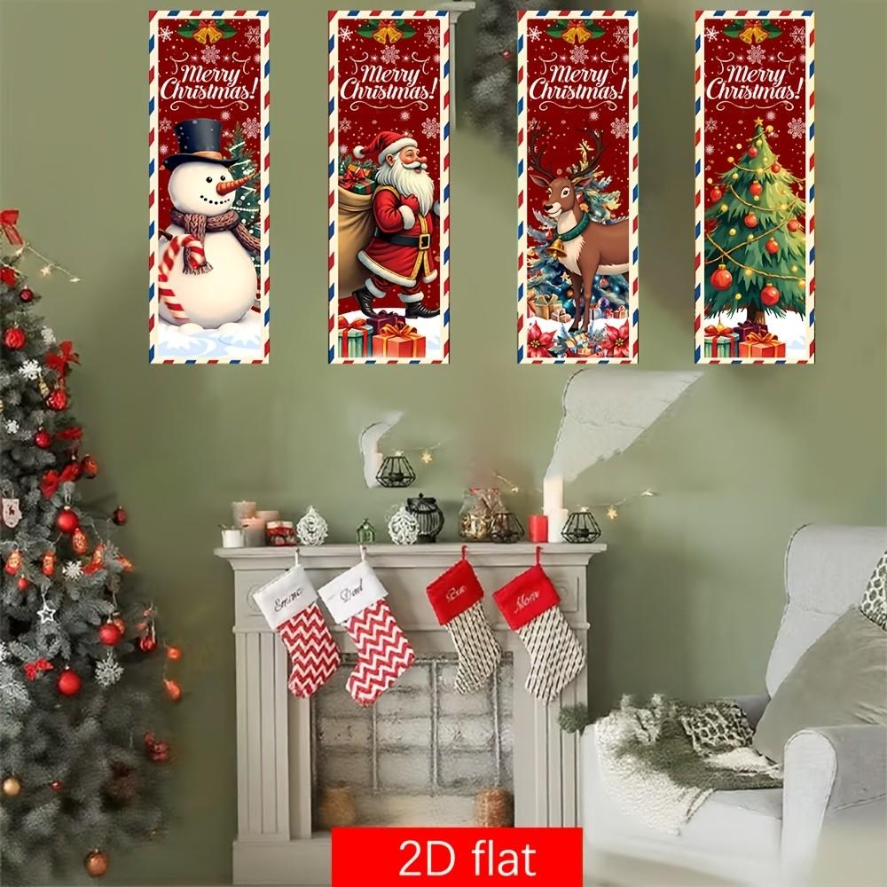 4 Piece Polyester Christmas Party Banners, Decorative Banner, with Classic Elements, Ideal for Church and Home Wall Decor, Sij-005 Model