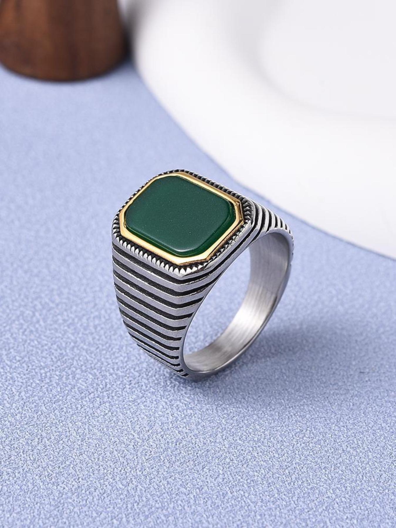 Men's Luxury Gemstone Ring, 18K Gold Plated Stainless Steel, Red Corundum Square Diamond with Strong Design Sense