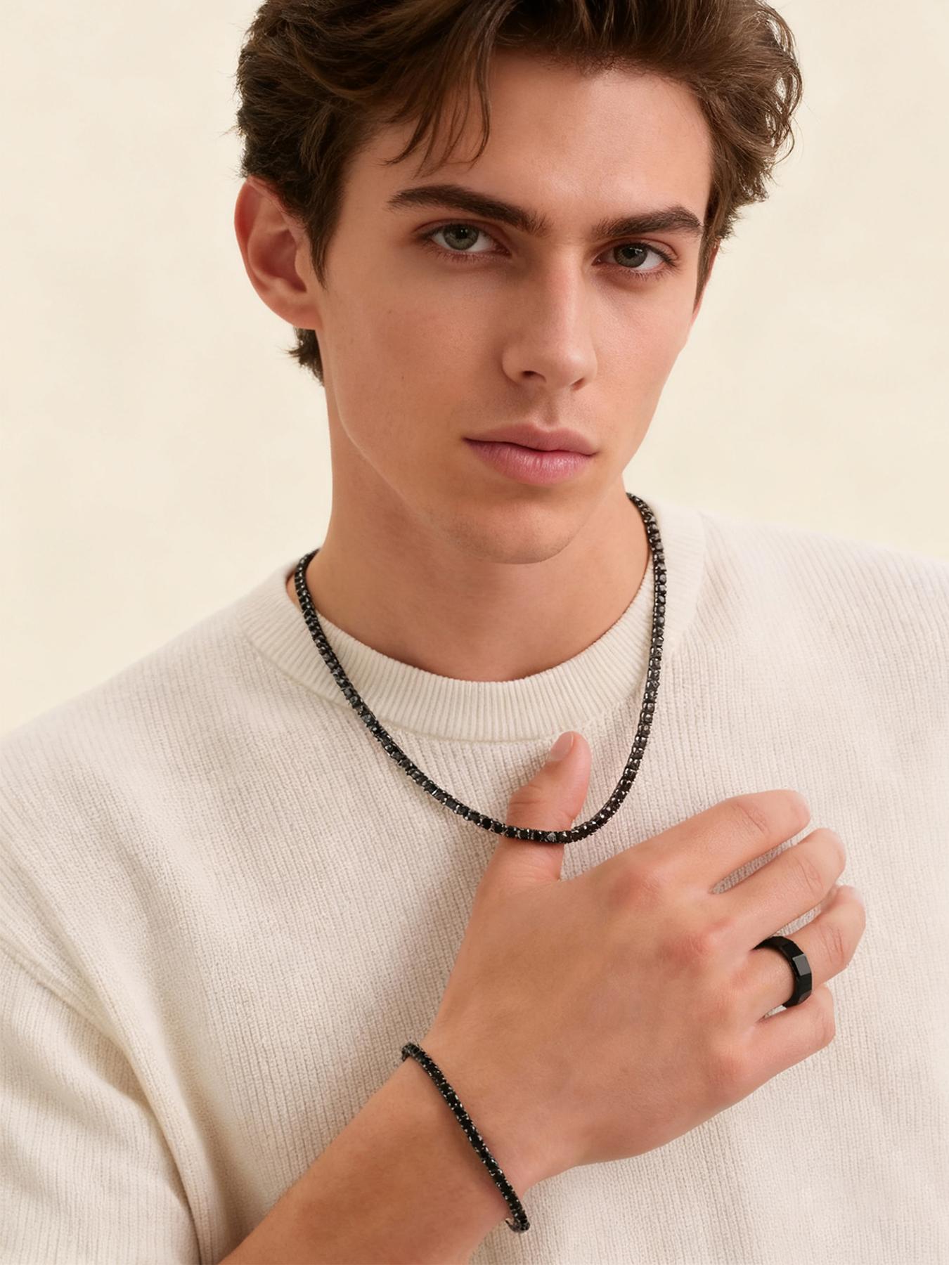 Iced Chics 2 Piece Set Bracelet & Necklace, 4mm Tennis Chain, Hip Hop Street Style, Fashionable Gift for Dad & Boyfriend