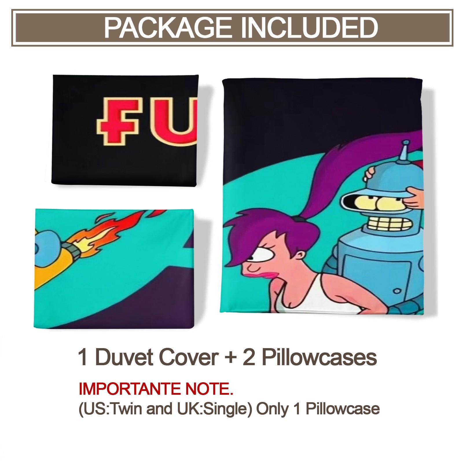 Futurama Cartoon Pattern Bedding Set, Soft Comfortable Durable Bedroom Decor Gift, Includes 1 Fitted Sheet and 1 or 2 Pillowcases, Soft Bedding Sets