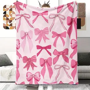 Flannel Digital Printing Bow Warm And Comfortable Bed Sheet, Office Nap Blanket, Airplane Business Blanket, Air Conditioning Blanket, Sofa Blanket, Outdoor Camping Blanket