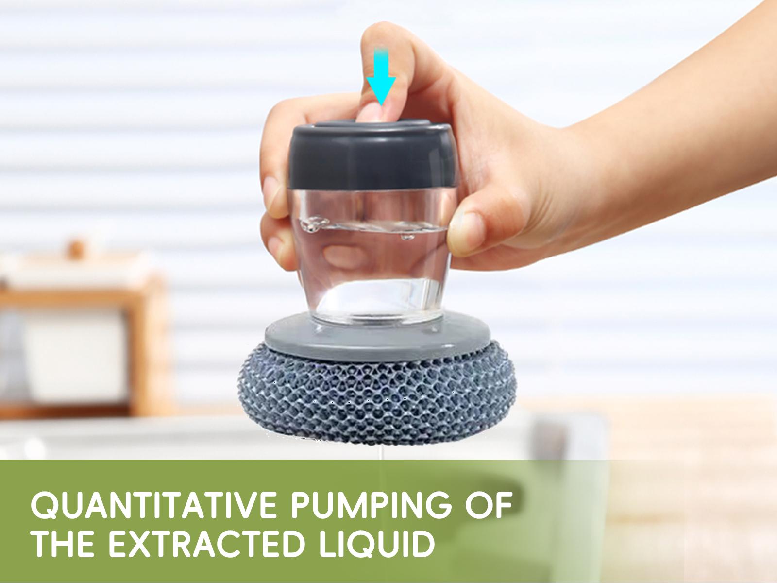 Automatic Liquid Filling Comfort Handle Soap Dispense Palm Brush for Kitchen Sink Pot Bowl Cleaning,tackle tough stain,kitchen stove Cleaning,grease removal,brush applicator,glove brush Squeegee