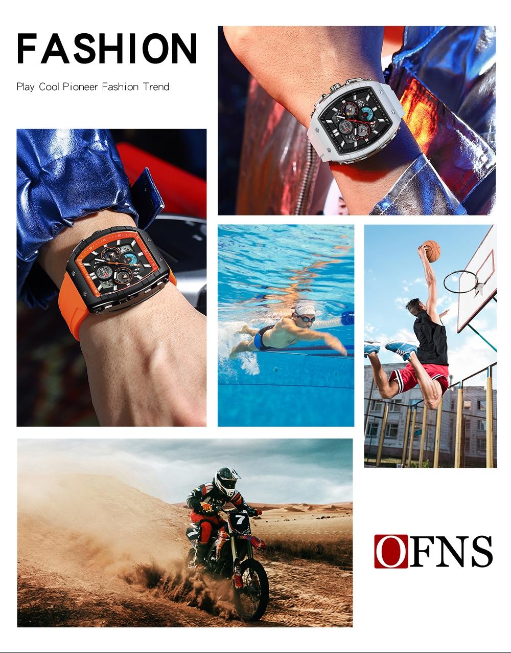 OFNS Quartz Watches for Men Luminous Analog Watch Waterproof Chronograph Calendar Silicone Strap Outdoor Sports Watch, Multifunctional Watch, for Party, Daily Decor & Gift with Box detail 5