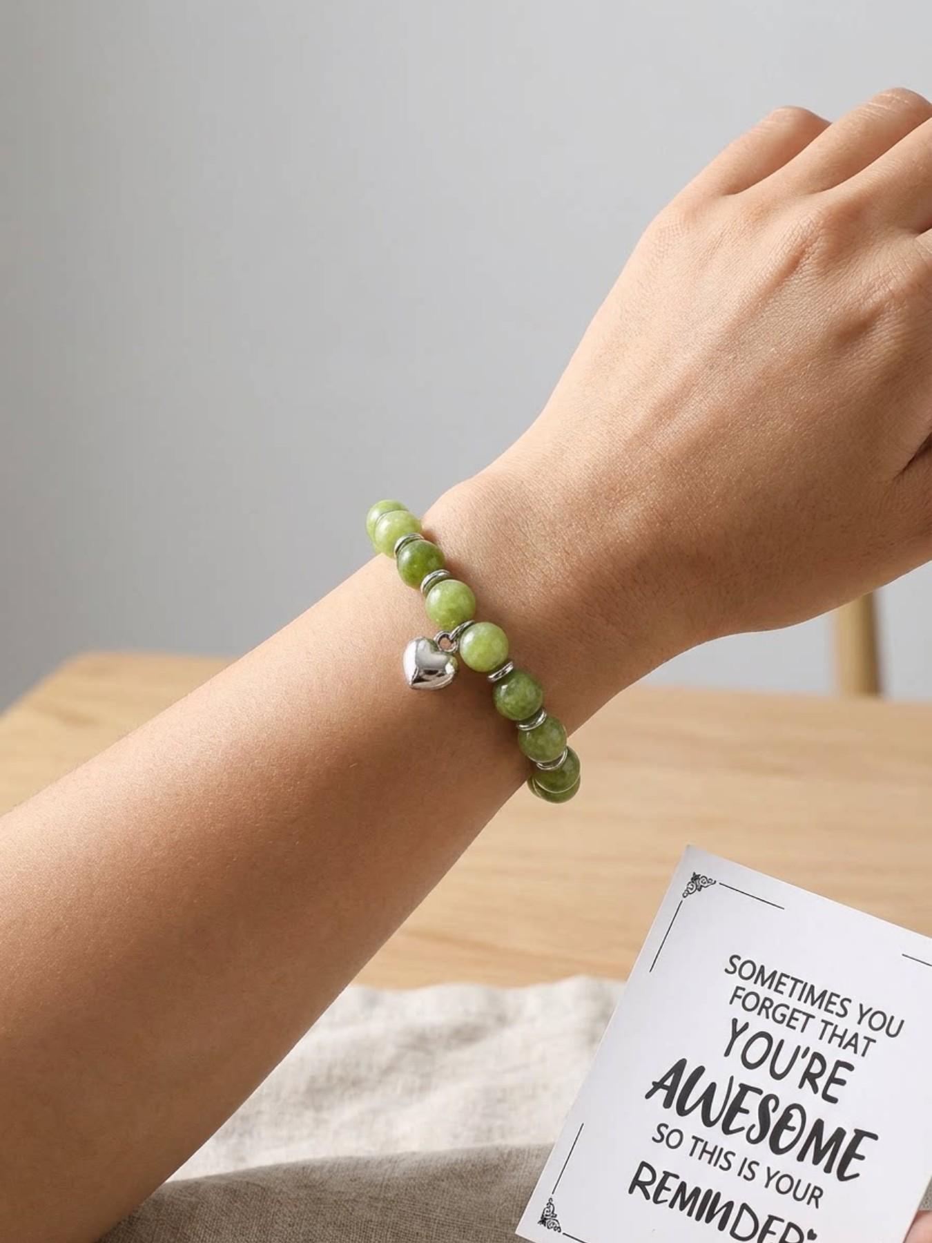 Natural Agate Heart Bracelet, Healing Encouragement Style, Inspirational Card Design, Best Friend Gift, Graduation Encouragement Jewelry