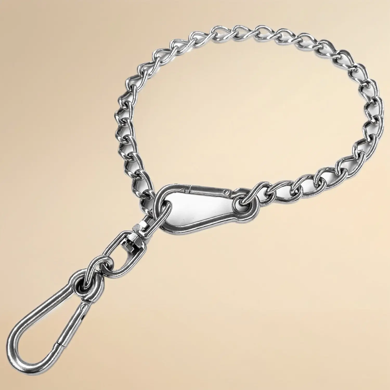 304 Stainless Steel Chew‑Proof Dog Chain Collar Leash Set, Adjustable Anti‑Tangle Double‑Ended Hook for Training Walking, Large: D3.5mm, Max Neck 20in