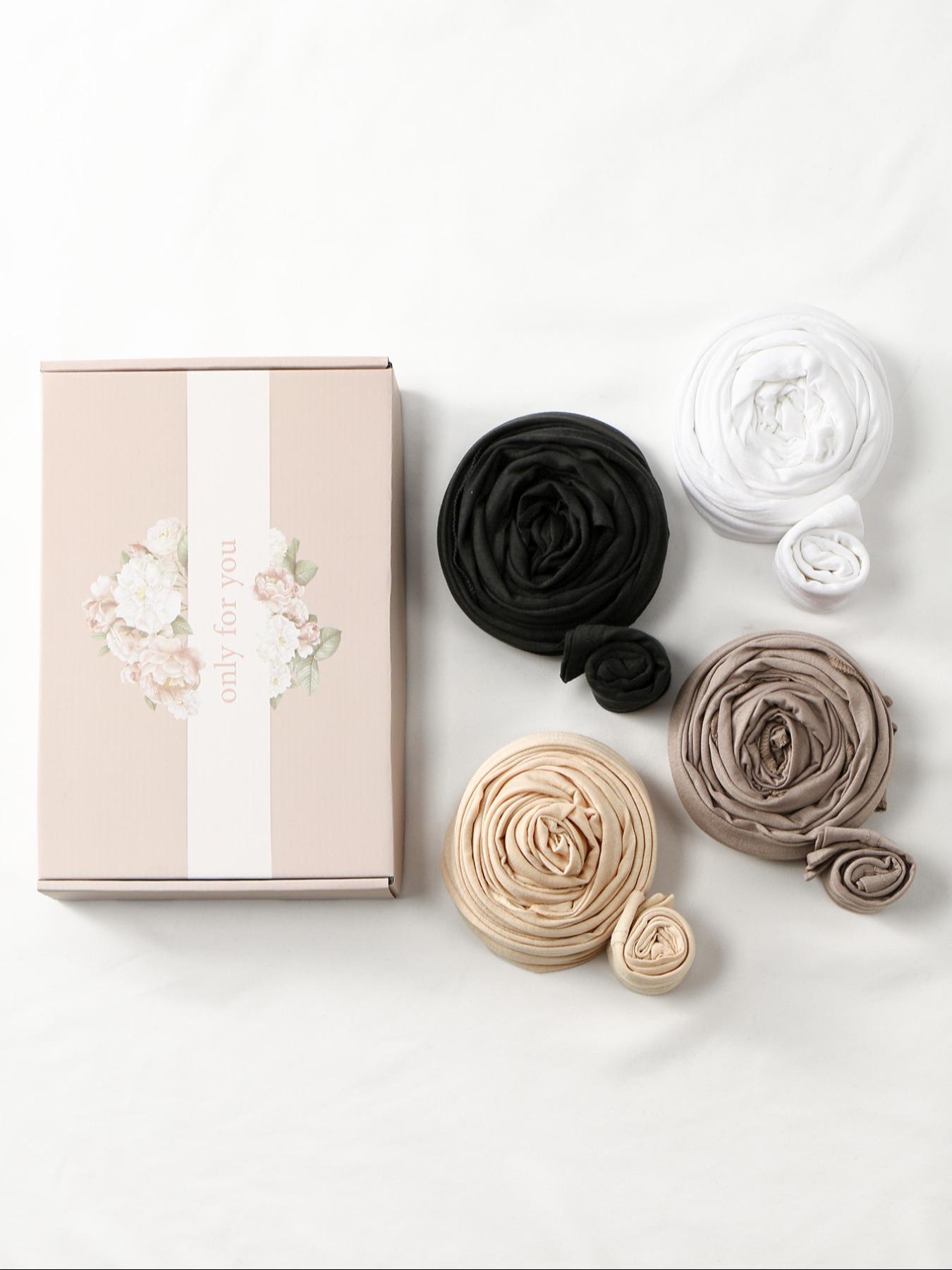 8pc Fashion Gift Box Set, 4pc Elegant Turban Hijab & 4pc Tube Hat Sleep Cap, Soft Breathable Fabric, Suitable for All Seasons, Perfect Gift