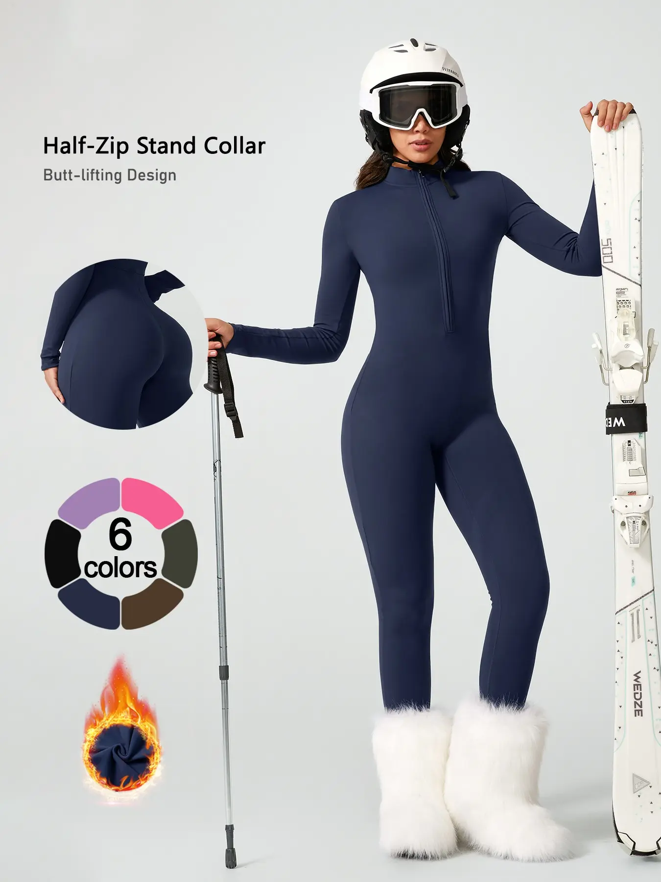 Women's Sportswear One-Piece Suit, Half-Zip Stand Collar, Adjustable Neck, Warm and Breathable, Windproof and Waterproof, Skiing Gear