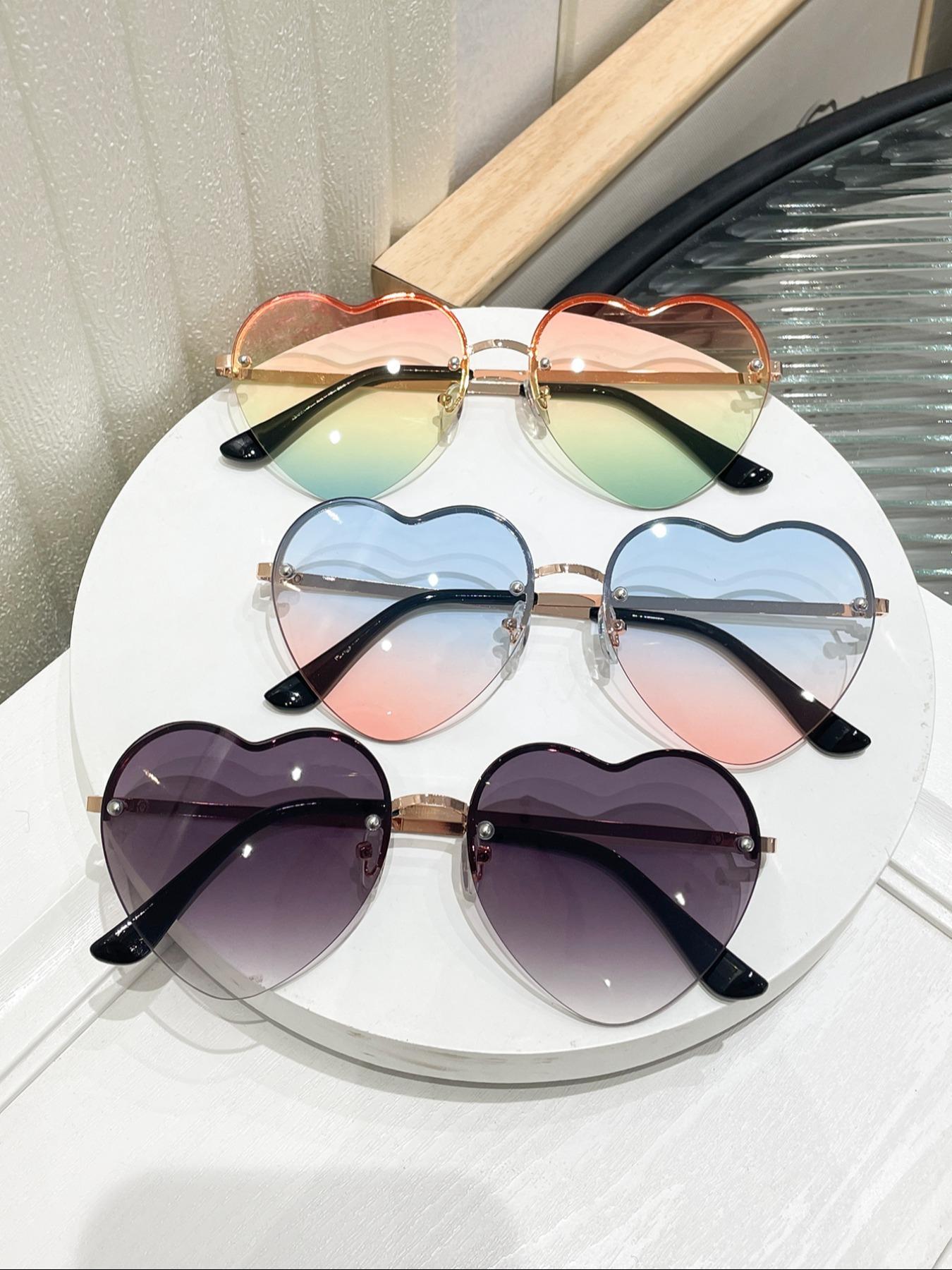 XUH 3-Pack Women's Heart Shaped Sunglasses, Lightweight TR90 Nylon Frames, One Size Universal Fit Casual Fashion Eyewear, Fun Trendy Shades for Music Festivals & Beach Vacations tiktokshopbacktoschool