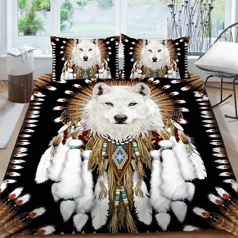 3-Piece Wolf Pattern Bedding Set, Soft Polyester Duvet Cover & Pillowcases, Modern Digital Print Design, Ideal Gift for Home Decor