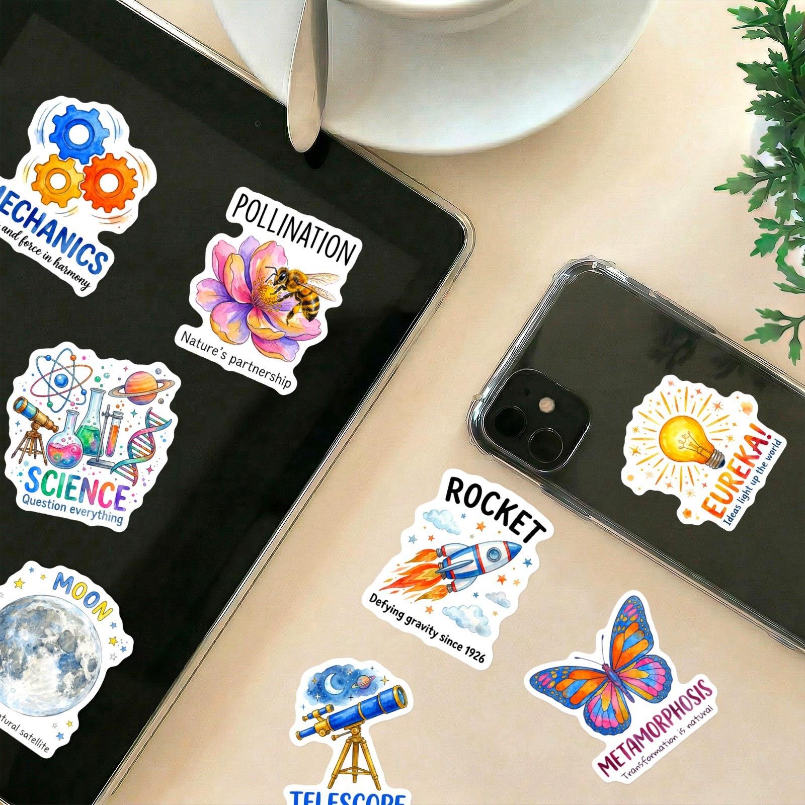 50 Pieces of Math, Physics and Chemistry Themed Stickers Decals, Decal Set, Suitable for Scrapbooks, Diaries, Laptops, Water Bottles, Cars and More, Ideal As Creative Birthday Gifts