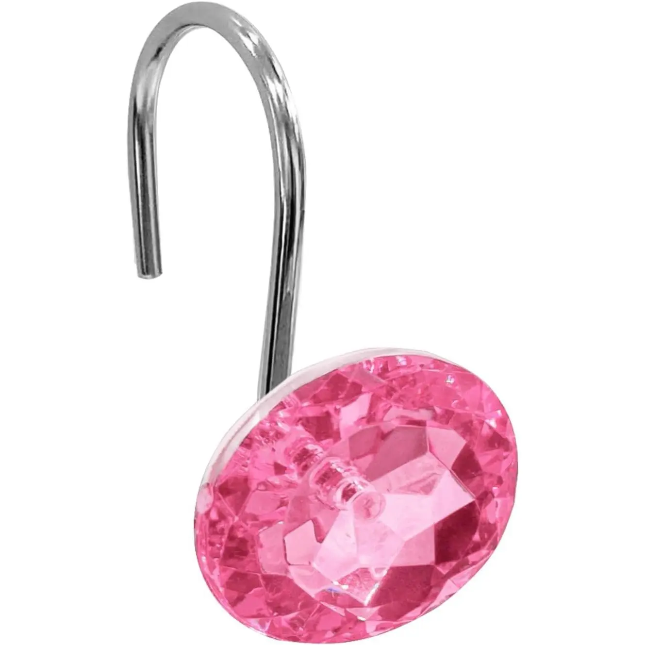 Crystal Diamond Round Shower Curtain Hooks Rings for Bathroom,Pink,12PCS Acrylic Decorative Rhinestones Bling Shower Hooks Rings,for Bathroom Curtains Rod,Gem Metal Rust Proof Shower Hangers