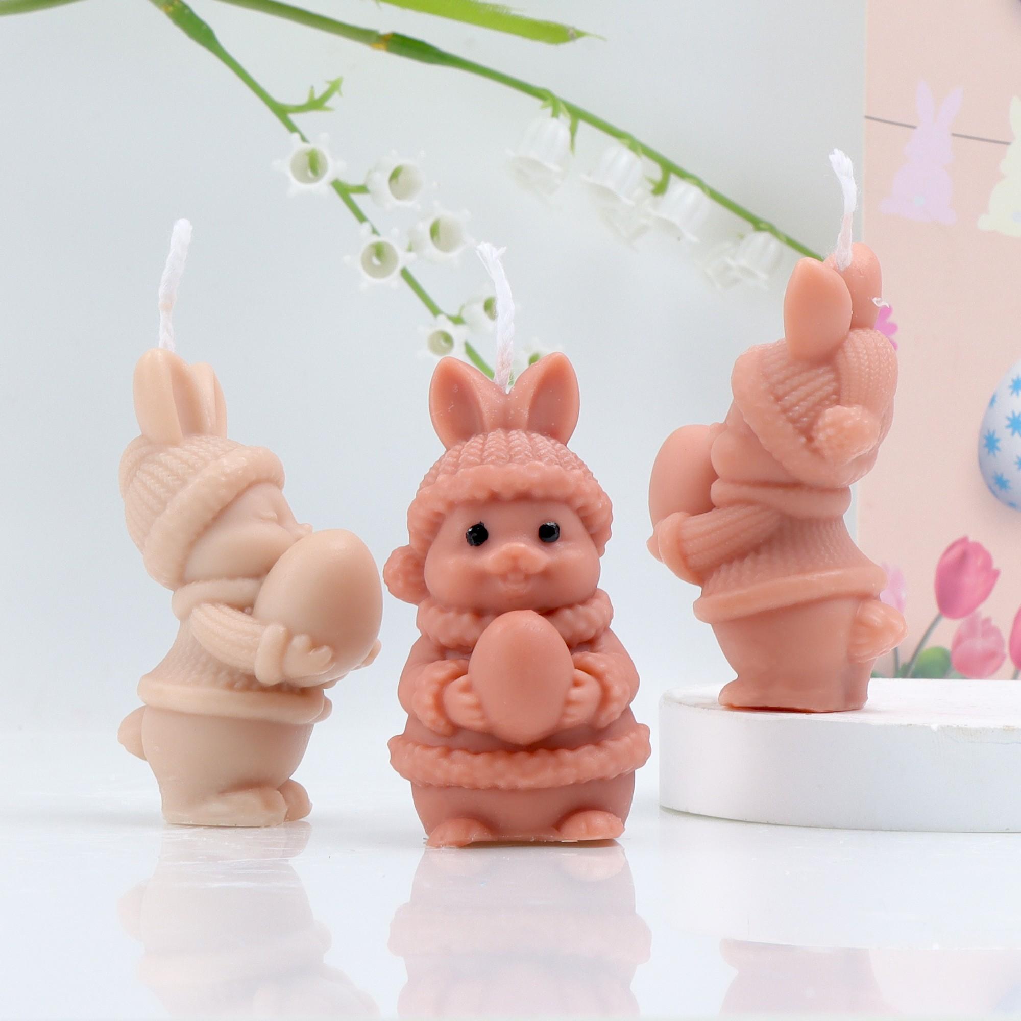 3D Easter Bunny Holding Egg Silicone Candle Mold, Cute Rabbit Hug Egg Wax Mould for DIY Scented Candle Soap Resin Plaster, Spring Easter Decor Craft Gift