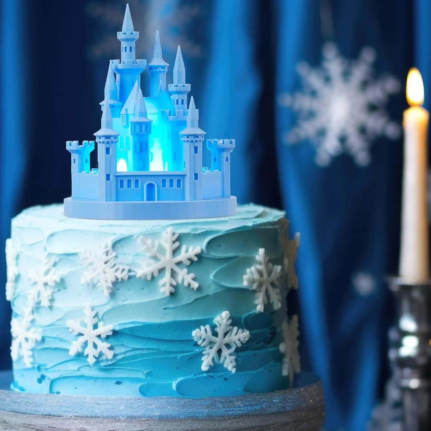 4.8 Inch Castle Cake Topper Figurine Wedding Cake Topper Birthday Castle Tower Night Light USB Rechargeable Princess Nightlight for Valentine's Day Wedding Birthday Party Decor(Blue)