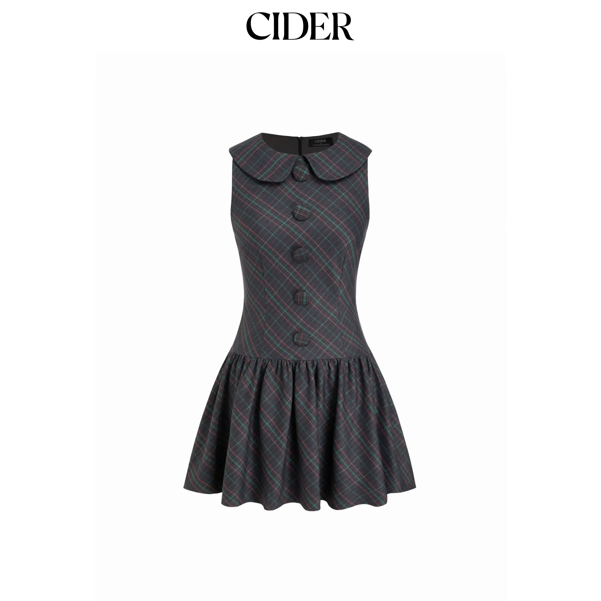 Cider Tartan Peter Pan Collar Pleated Mini Dress