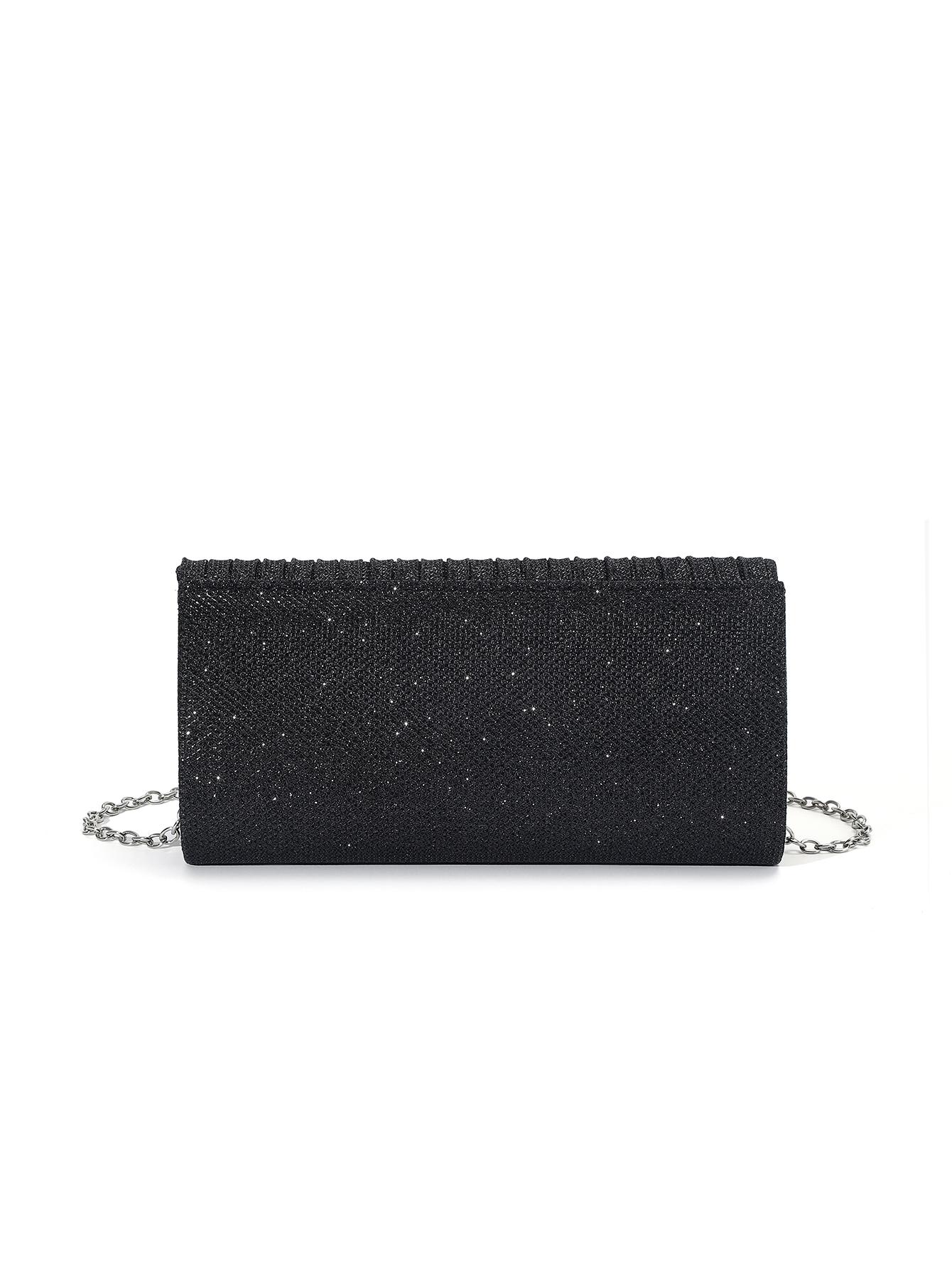 Rhinestone Decor Pleated Clutch Bag, Elegant Handbag for Party and Events, Fashionable Shoulder Crossbody Chain Bag, 1pc