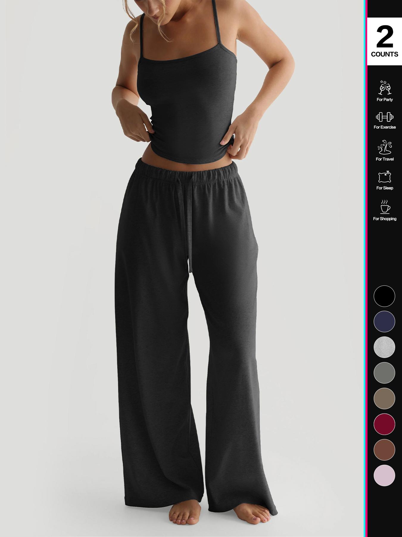 2026 Women's Four-Season Two-Piece Set, Strapless Vest Top & Wide-Leg Drawstring Elastic Waist Pants, Casual Loose-Fit Fitted Comfortable with Pockets