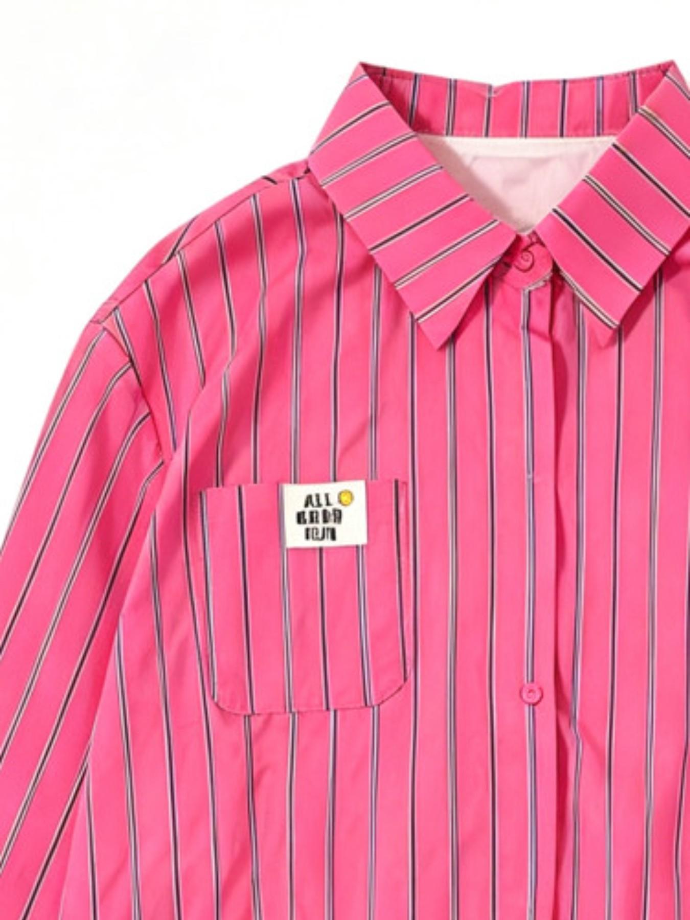 Women's Bright Striped Back Split Button Loose Long Sleeve Shirt, Casual Breathable Comfortable Top, Spring Fall Fashion, Button Blouse Shirt