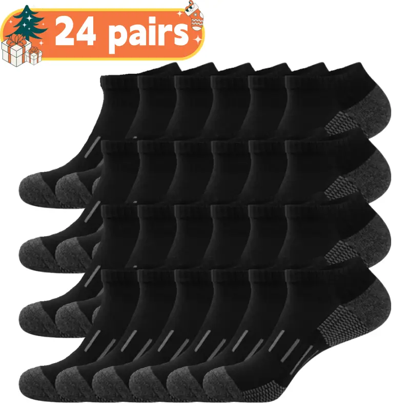 Men's 24-Pair Low-Cut Crew Socks - Classic Polyester Absorbent Sports Socks, Casual, Breathable, Minimalist, Comfortable Fit, Machine Wash, All-Season Sports & Outdoor Footwear Accessory