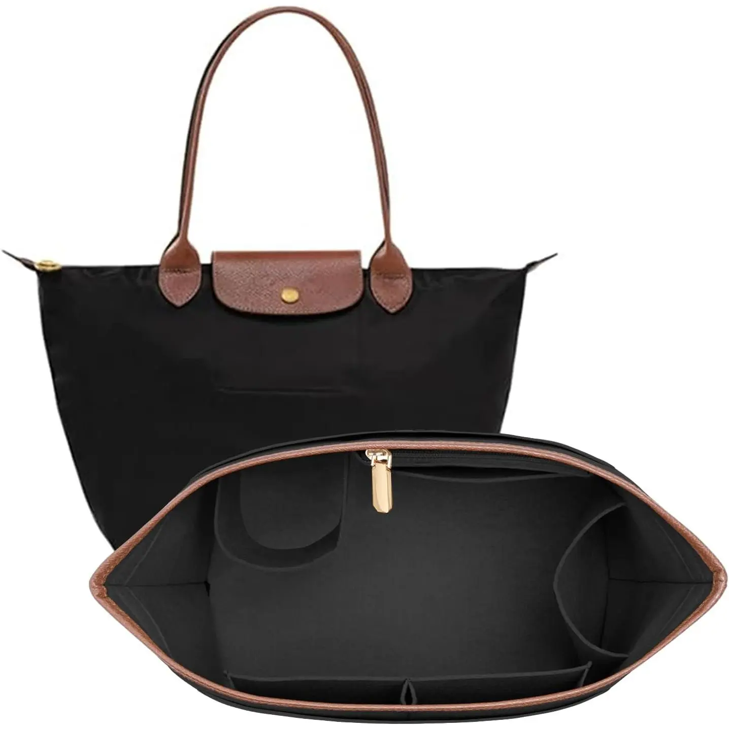 Built in luggage storage, portable leather edge Longchamp storage, cup holder Tote storage, no hand strap