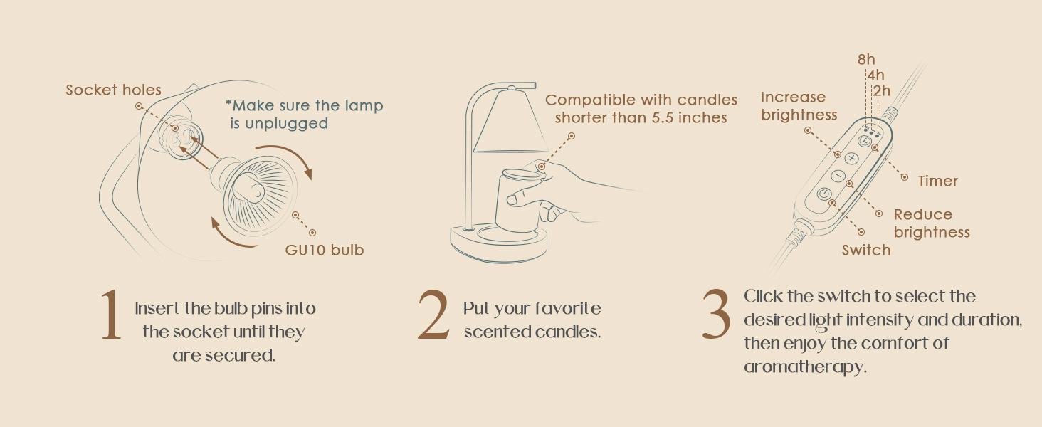 Candle Warmer Lamp with Retro Wooden Base - Home Decor Wax Melt for Small and Large Jar Candles, Candle Heater Lamp with 2 Bulbs, Dimmer and Timer Function