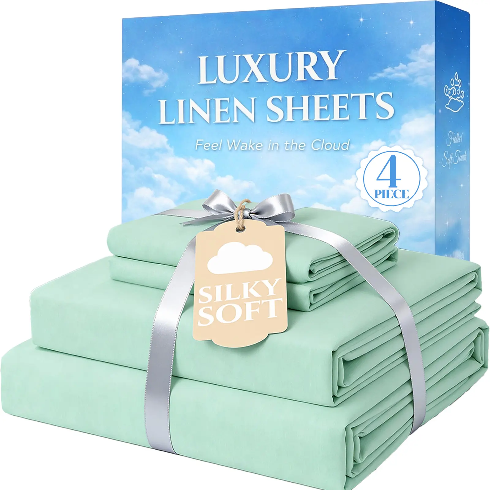 OS OMYSTLYE 3/4 PCS Linen Sheet Set - Extra Deep Pocket Up to 18" Bed Sheets Sets - Breathable, Comfortable for All Seasons - Hotel-Quality Fitted Sheet Set - Great Gifts