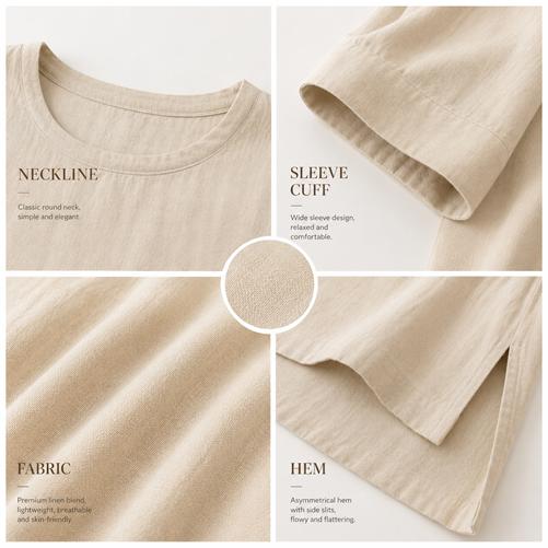 Linen-blend shirt and wide leg pants set styling detail