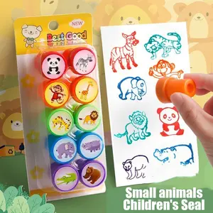 Kids Cartoon Animal Stamps Set, 10 Cute Design Rubber Stampers, DIY Creative Hand Account Decorations, Travel Diary Marking Tools, Diy Craft Kit