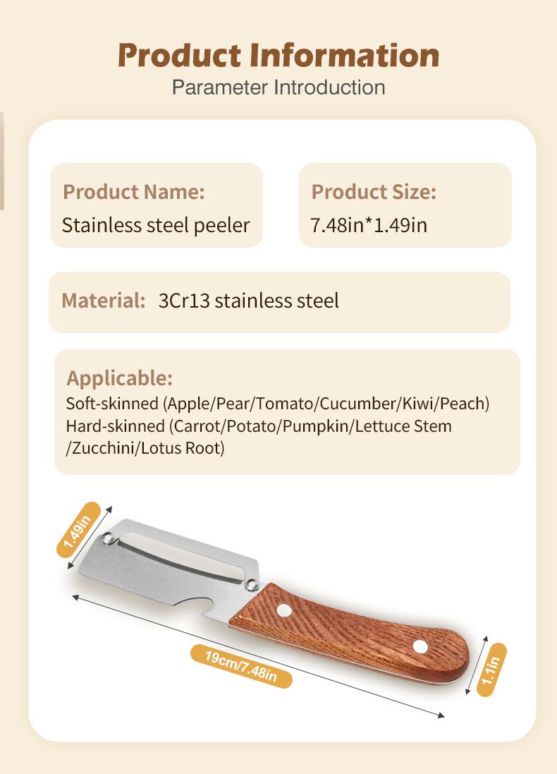 Vegetable & Fruit Peeler (Premium Grade) with Stainless Steel Blade, Wooden Handle, and Added Built-in Bottle Opener – Ideal for Potatoes, Apples, Zucchinis, Papayas, and Pumpkins Vegetable & Fruit Peeler (Premium Grade) with Stainless Steel Blade, Wooden Handle, and Added Built-in Bottle Opener – Ideal for Potatoes, Apples, Zucchinis, Papayas, and Pumpkins