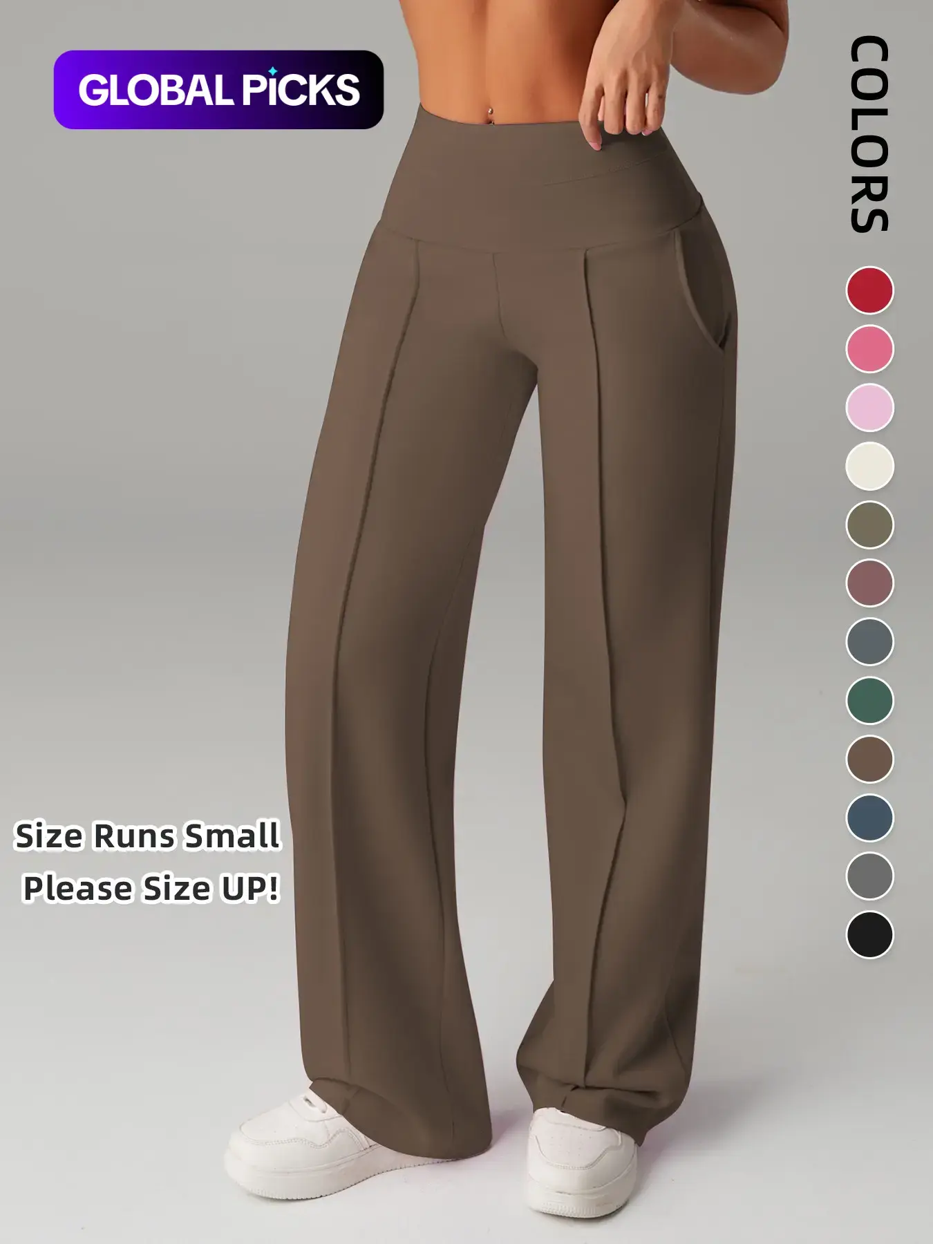 Women's Plain Loose Straight Leg Pants, Wide Leg High Waisted Sportswear Athletic Sporty Casual Sweatpants with Pockets, Athleisure Bottoms, Casual Comfy Sporty, Daily Wear [Fits Small - Size Up Recommended]