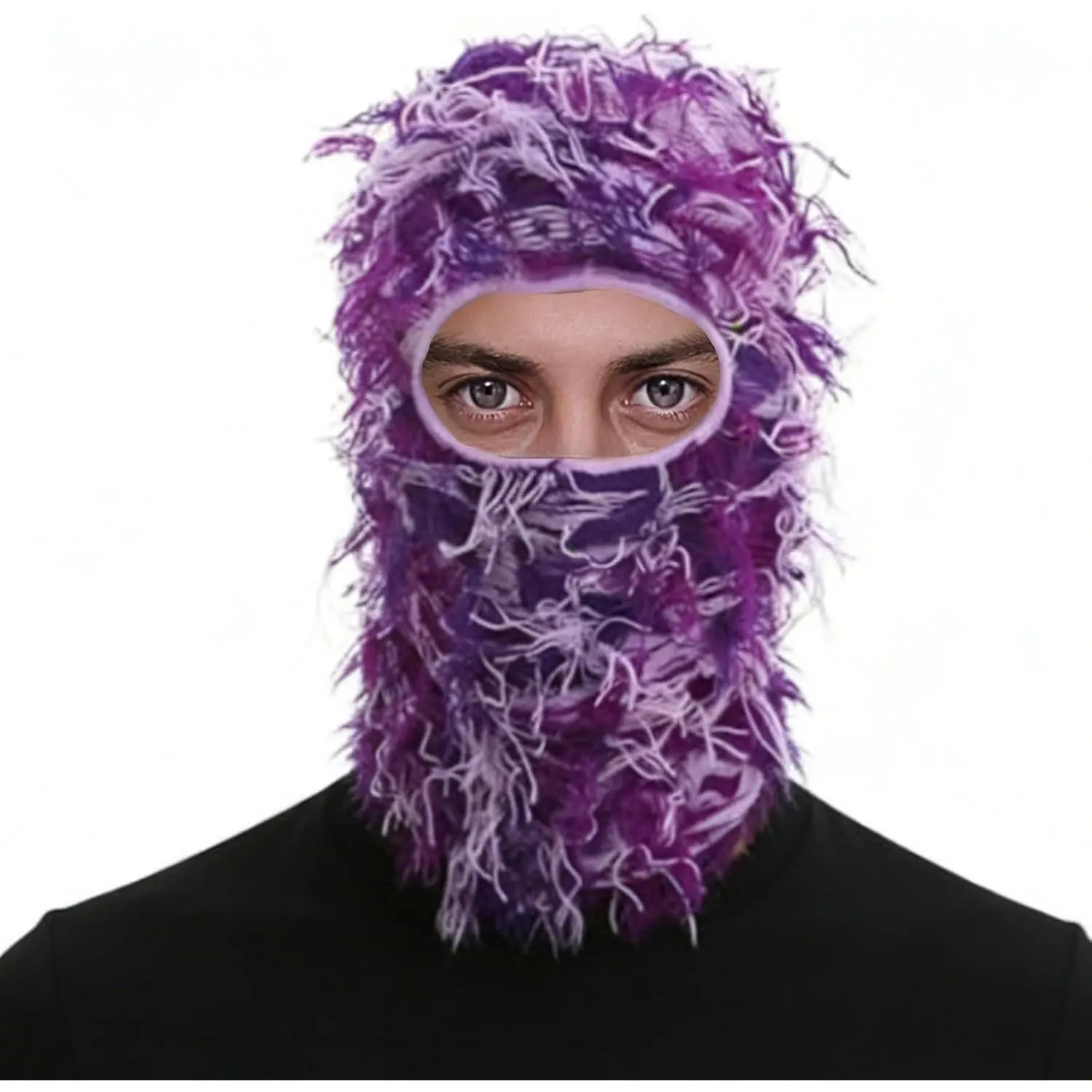 Distressed Ski Mask Balaclava, Yeat Shiesty Knitted Full-Face Mask | Breathable fluffy knitted balaclava with distressed worn look for outdoor winter sports