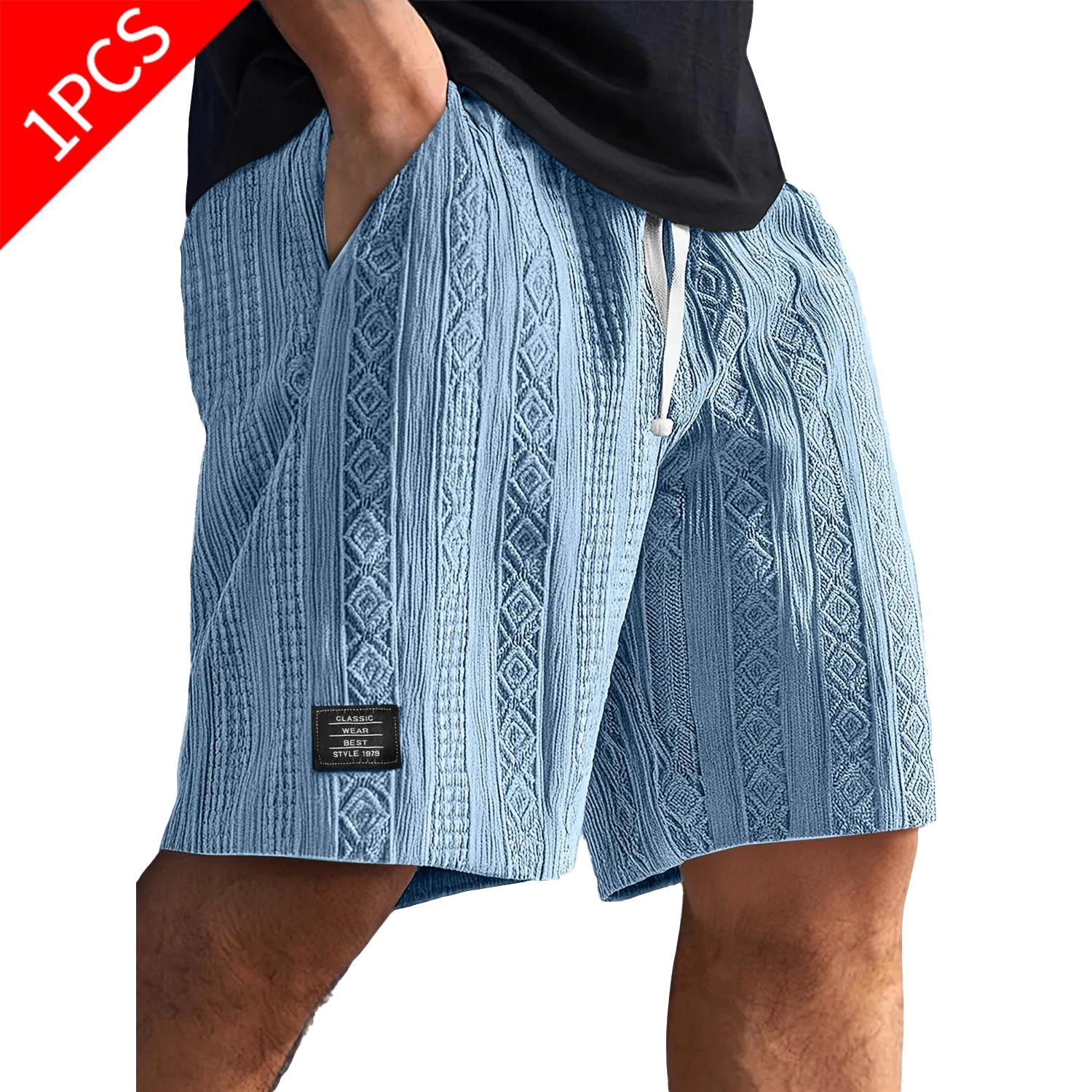 Men's Cotton Knit Jacquard Textured Activewear Shorts - Athletic-Cut, Above-Knee Length, Breathable Drawstring Male Shorts for Gym, Cycling (Clearance Bottoms), Active Wear