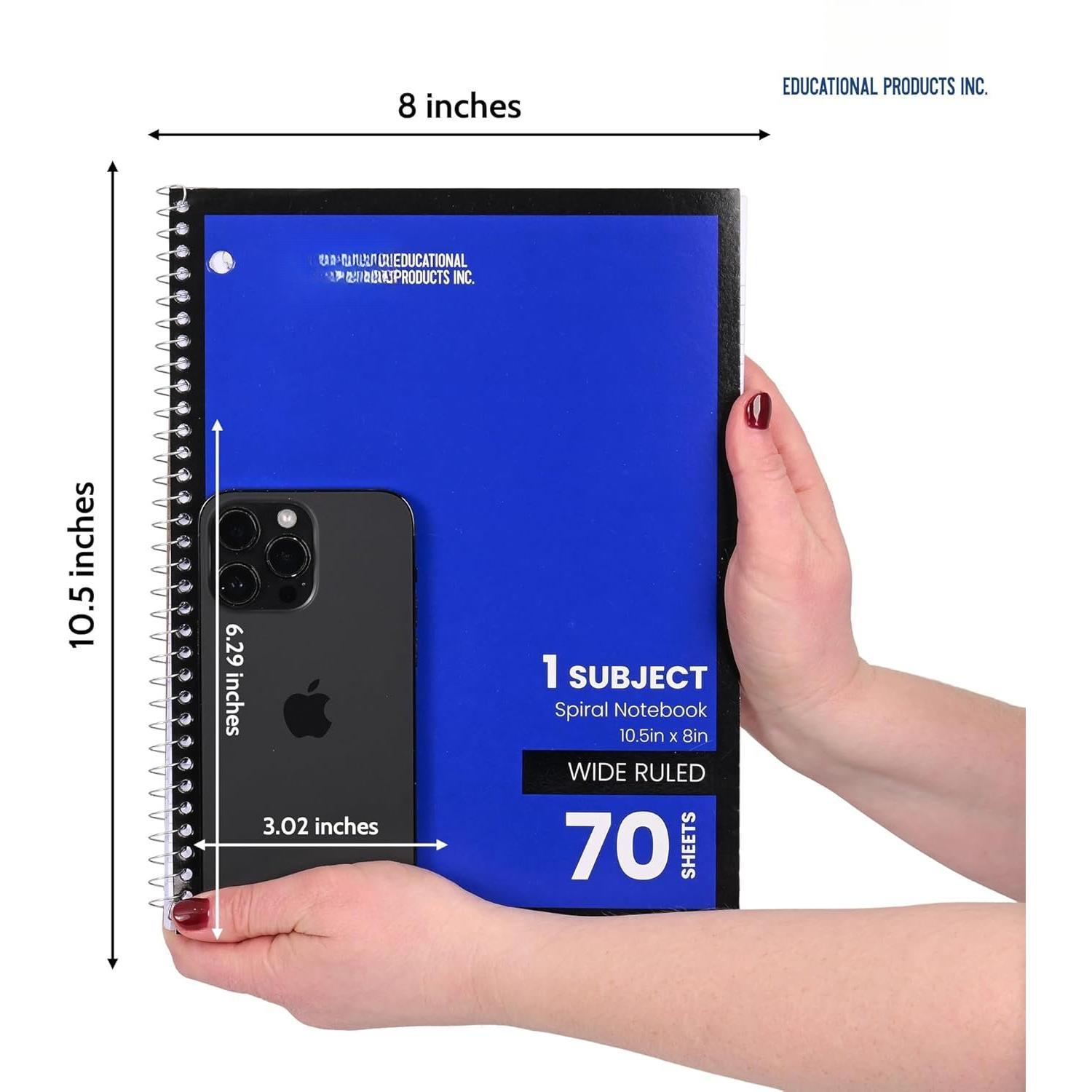 Spiral Notebook | Wide - 70 Sheets, Durable Spiral Binding | 10.5 x 8 in | Classroom Supplies | School, Office, Note Taking, Journaling - 48 Pack