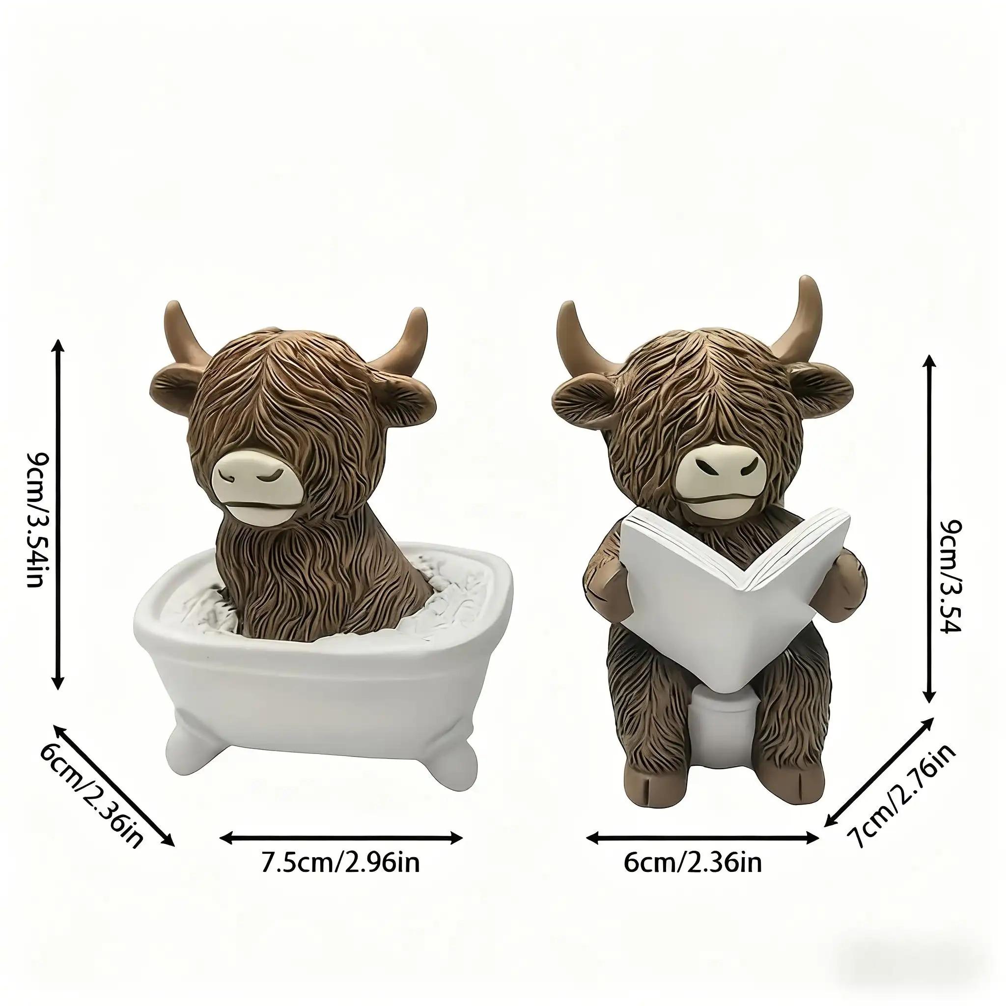 Funny Highland Cow Bathroom Statue, Farmhouse Decor with Book, Funny ...