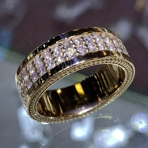 Women's Sparkling Imitation Diamond 2-Row Jewelry Stack Ring, Luxurious Wedding Banquet Accessory, Anniversary Gifts WLW Costume Jewelry