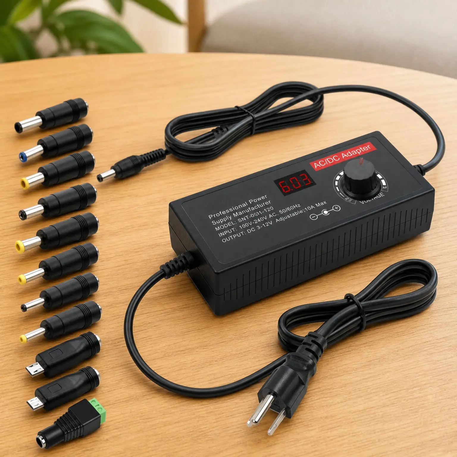 3.5V-12V 10A 120W AC to DC Adapter Adjustable Universal Power Supply Transformer with 14 Tips & Polarity Converter 100-240V AC InputGift