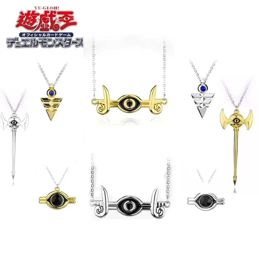 Yu-Gi-Oh Theme Unisex Long Length Pyramid Shape Necklace, Fashion Anime Yugi Millennium Wisdom Pendant Jewelry, Couple Matching Sets
