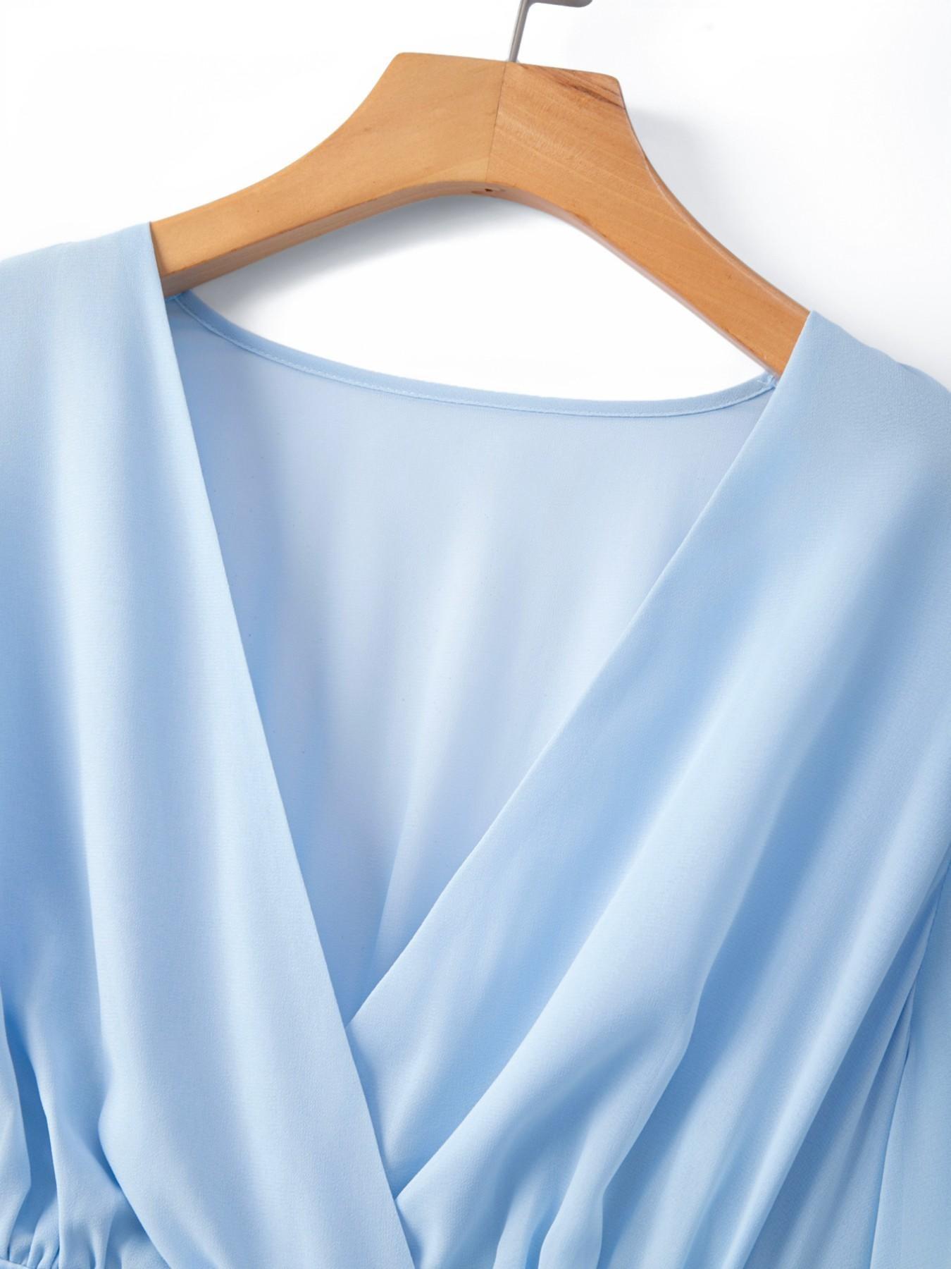 Plus Size Women's Solid A-Line Dress, Ruffle Sleeve Lightweight Flowy, Tie Waist Accentuate Curves, Elegant for Parties, Dates, Weddings, Elegance