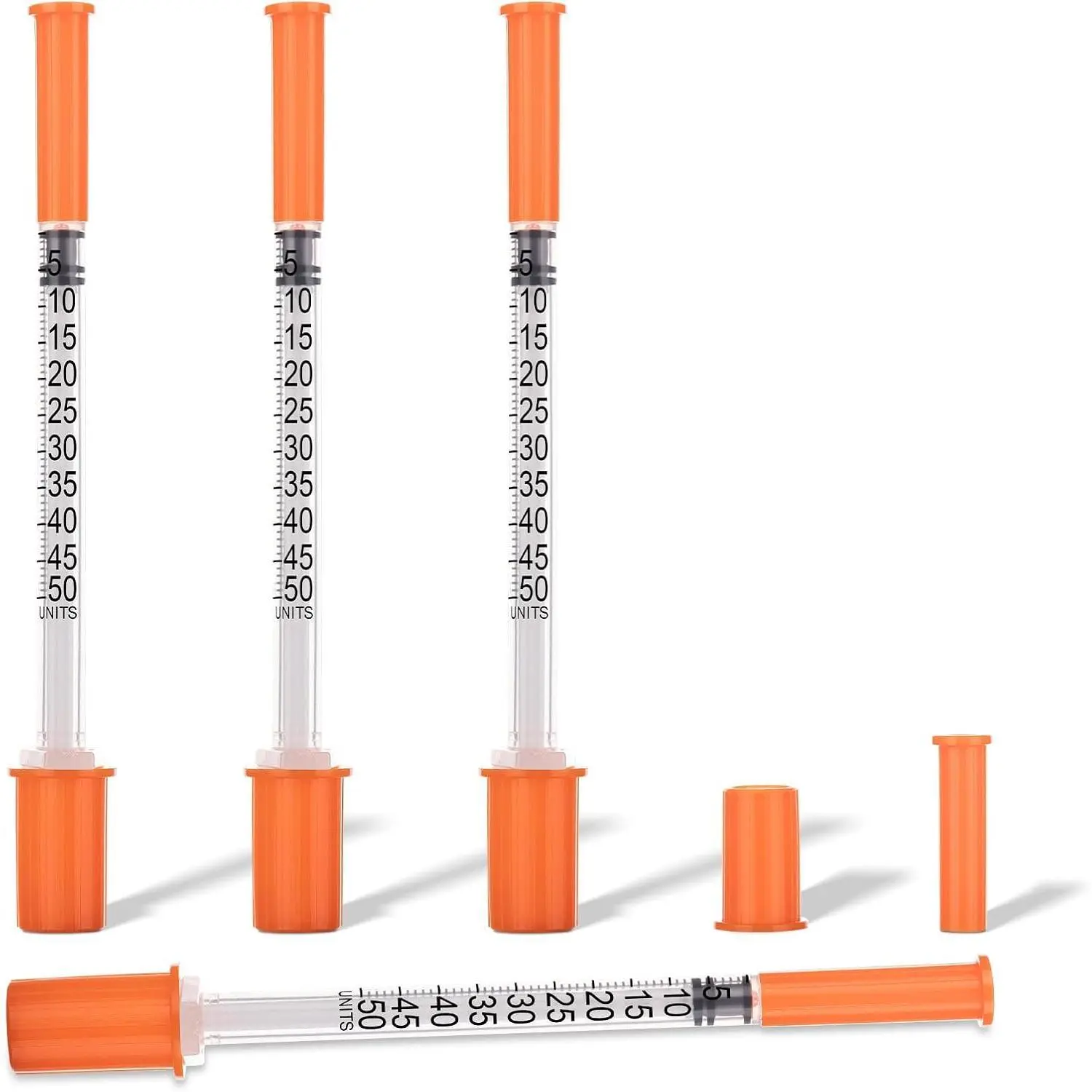 20 Pcs Stainless Steel & Polypropylene Lab Syringes - U-100-0.5cc/mL, 31Ga-1/4" (6mm) Cap, Individ Wrapped Measuring Tool for Water Polo Sports Lab Use