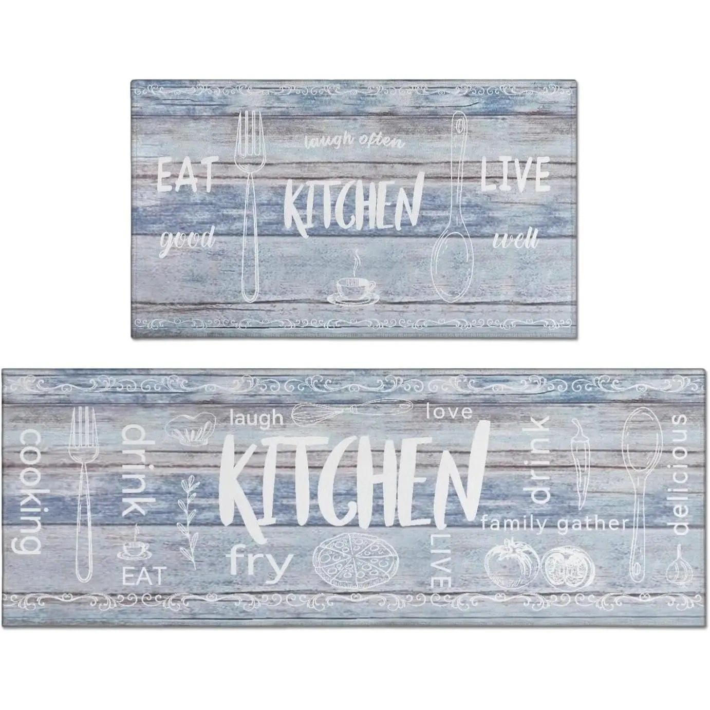 Kitchen Rugs Sets of 2 - Non Slip Washable Microfiber Kitchen Rug,  Country Kitchens Rugs and Mats for Decor, Sink, Stove, Laundry, Machine Washable,(17"x 48"+17"x 24")