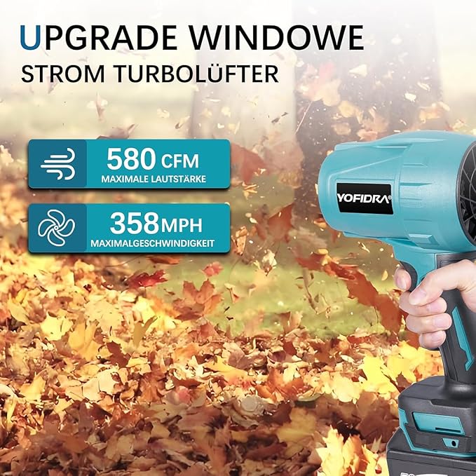Yofidra Turbo Jet Blower, Wireless Powered Mini Jet Blower, Portable Snow Removal Device for Cars,Battery with 2*4000 mAh Batteries, 576 km/h Brushless Snow Blower, 28000 RPM  for Blowing Leaves, Snow, Dust, Blowing Force 1.2 kg (Blue)