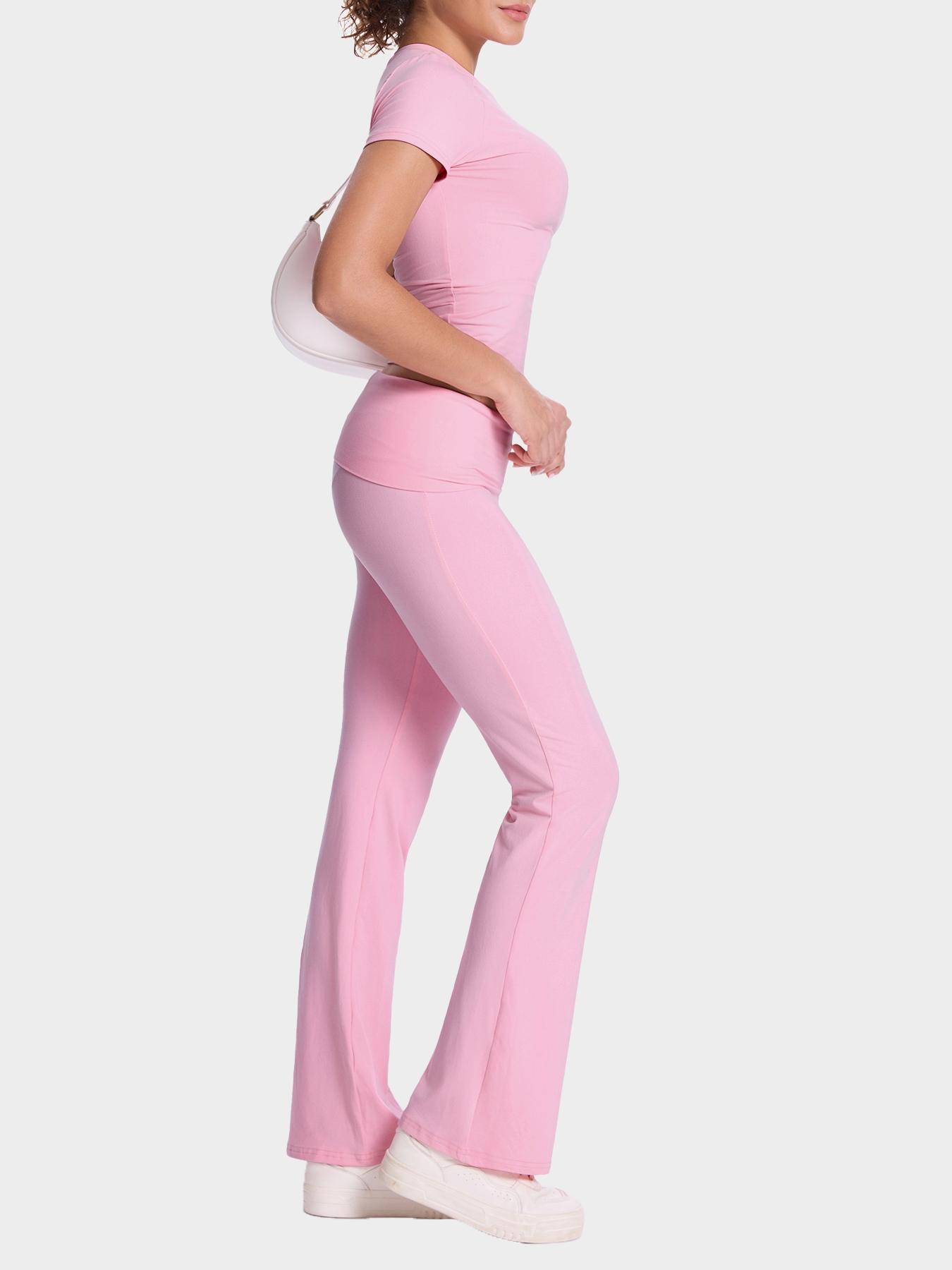 Women's Solid Color Short Sleeve Top & Flare Leg Pants Loungewear, Casual Comfy Two-piece Lounge Set, Ladies Loungewear for All Seasons, Pajama Set